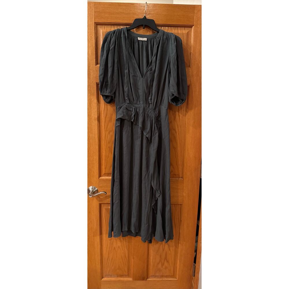 ULLA JOHNSON Leah Draped Ruffled Crepe Midi Dress - Size 6 - Picture 4 of 6